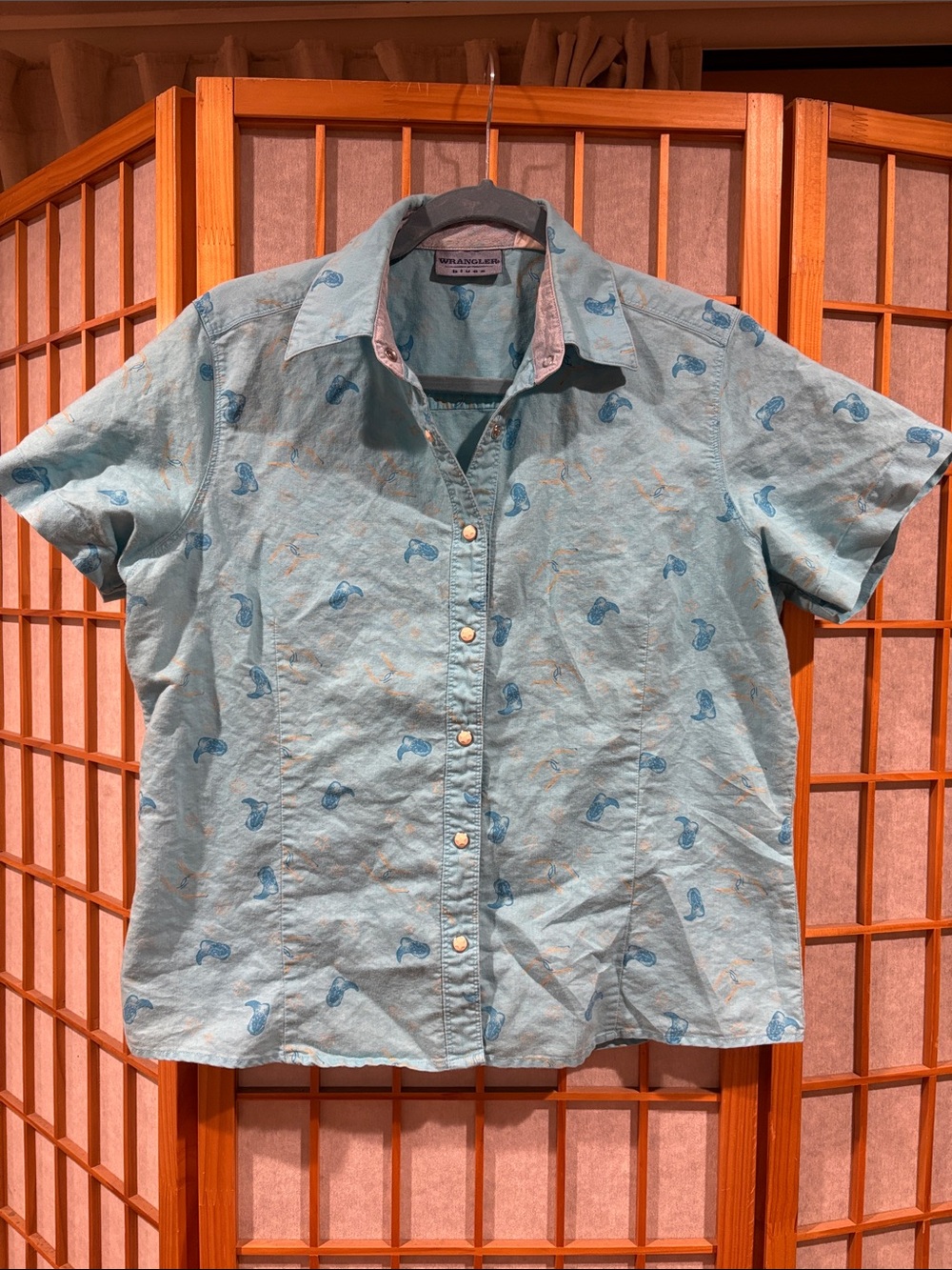 Wrangler Light Blue Short Sleeve Button-Down with Paisley Motif